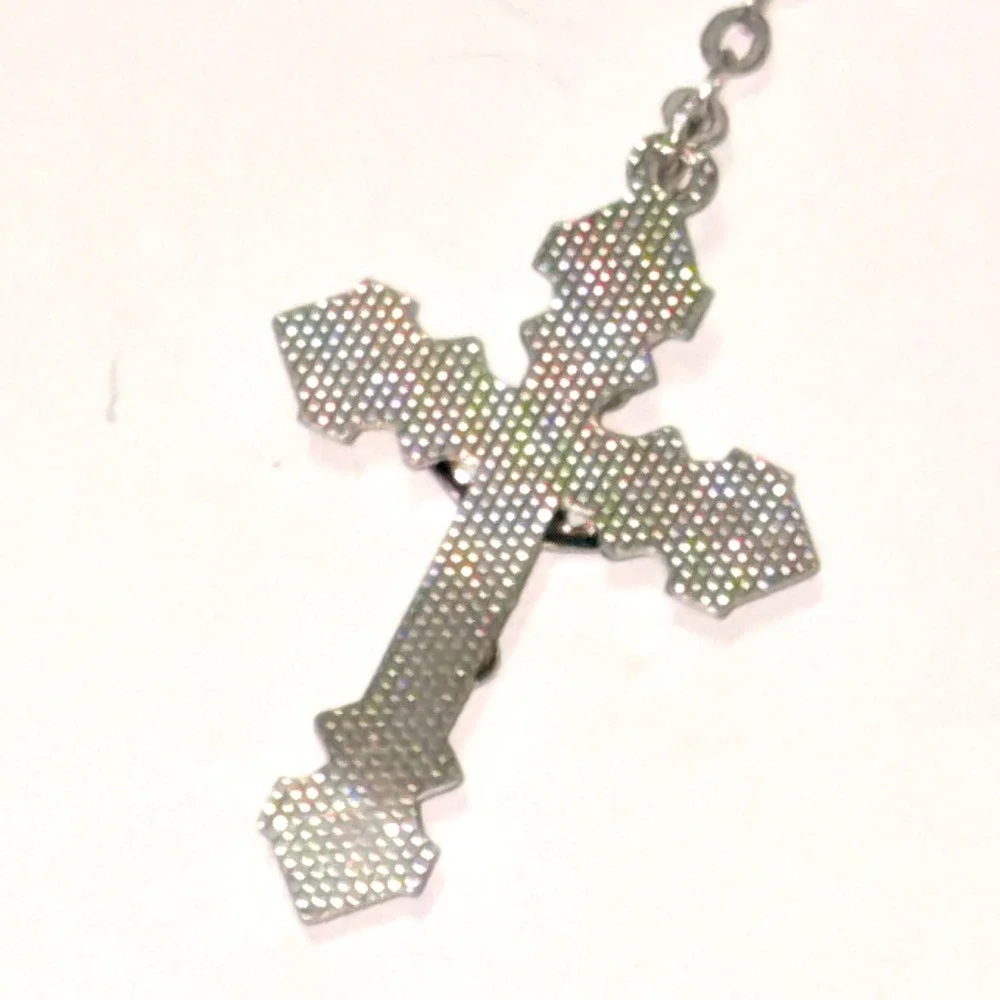 Purple Amethyst Faceted Glass Bead Rosary Silver Tone Crucifix Virgin Mary 18.5